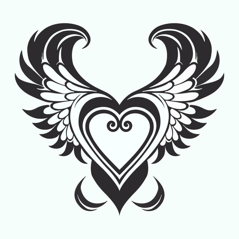 heart with wings logo vector black and white isolated on white background.heart with wings logo vector black and white isolated on white background.