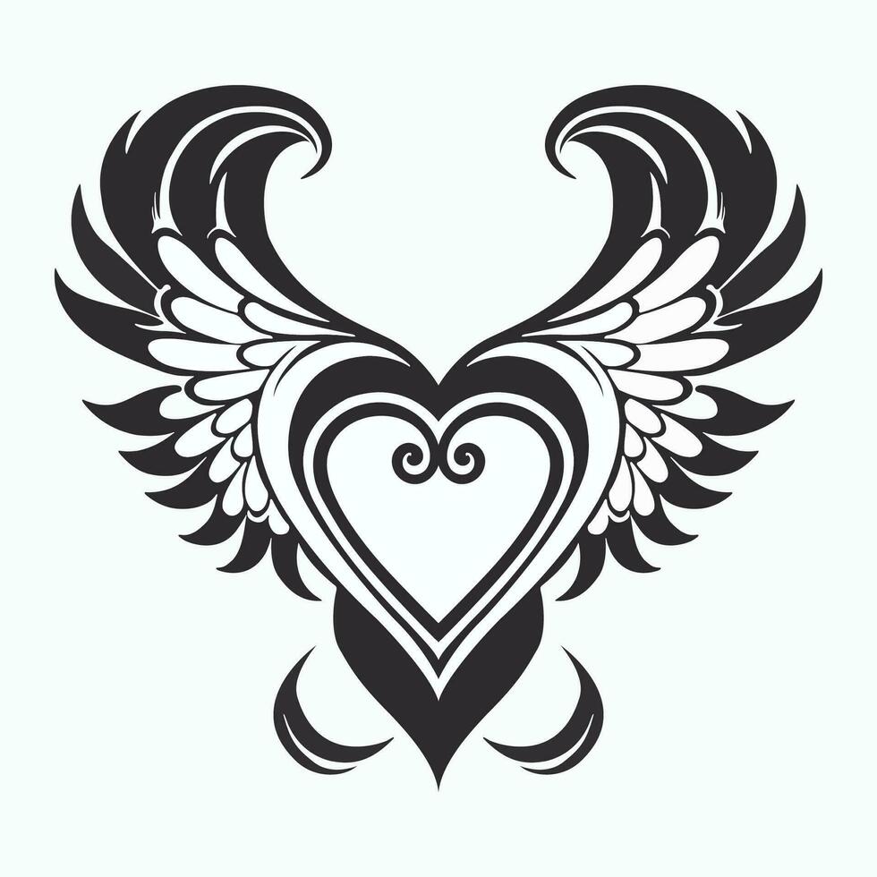 corazón con alas logo vector negro y blanco aislado en blanco fondo.corazon con alas logo vector negro y blanco aislado en blanco antecedentes.