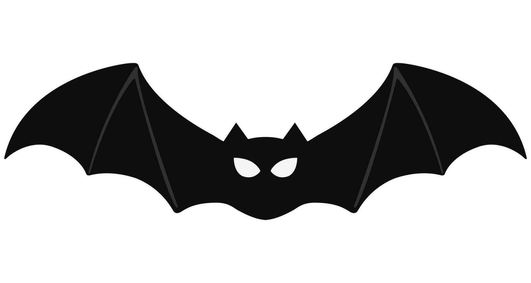 Vector cartoon illustration of cute friendly black bat character, flying with wings spread, in flat contemporary style isolated on white background.