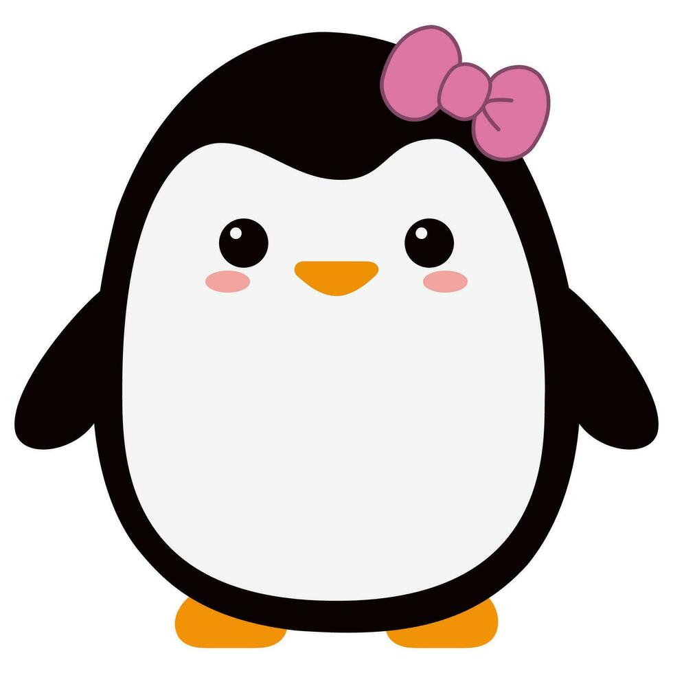 Cute cartoon female penguin on a white background. vector