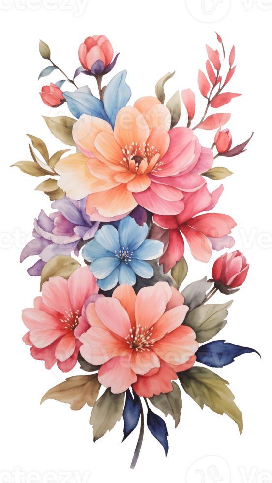 Watercolor and painting blooming color flowers. Plants and floral Illustration. AI Generated png