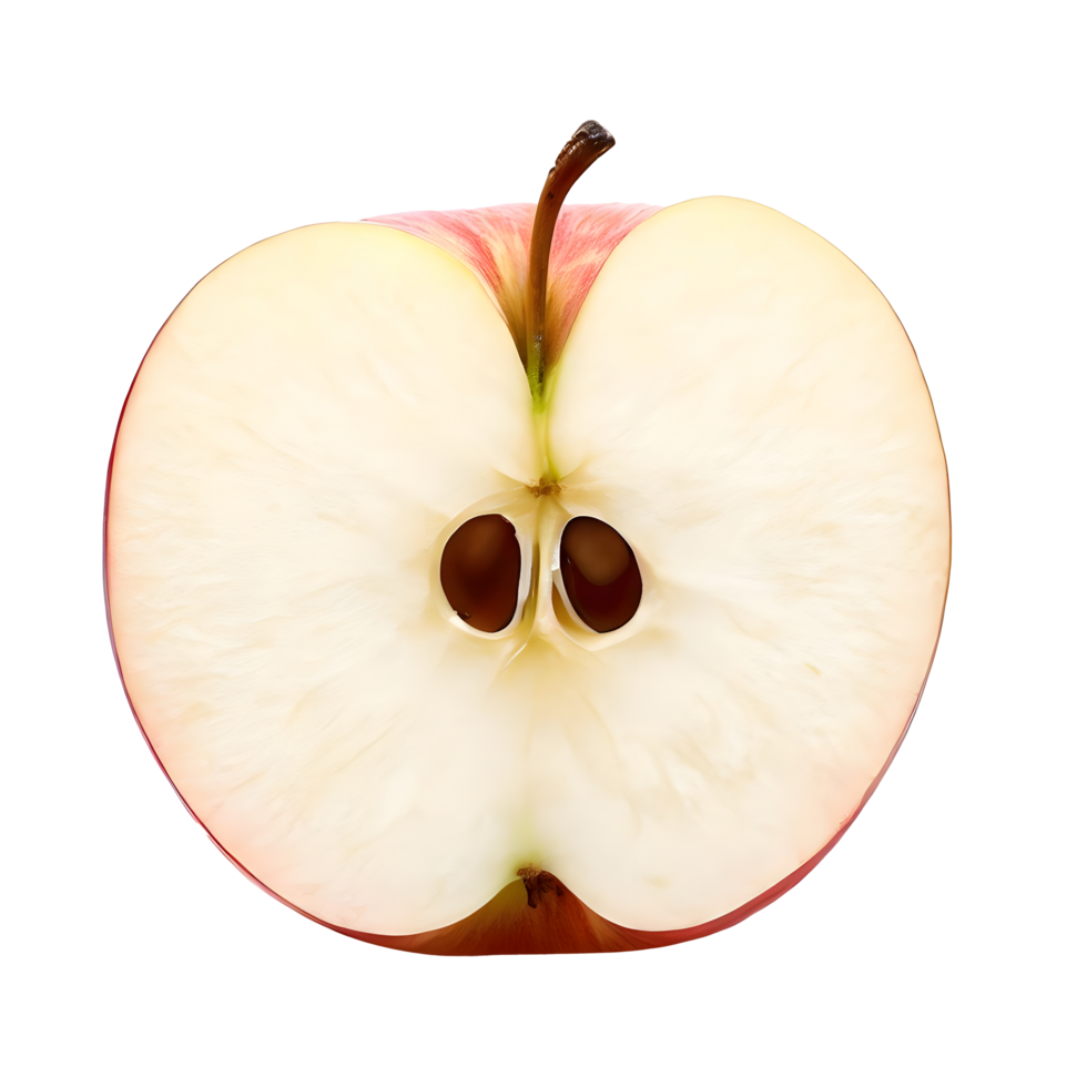 Half of ripe fresh apple on transparent. AI Generated png