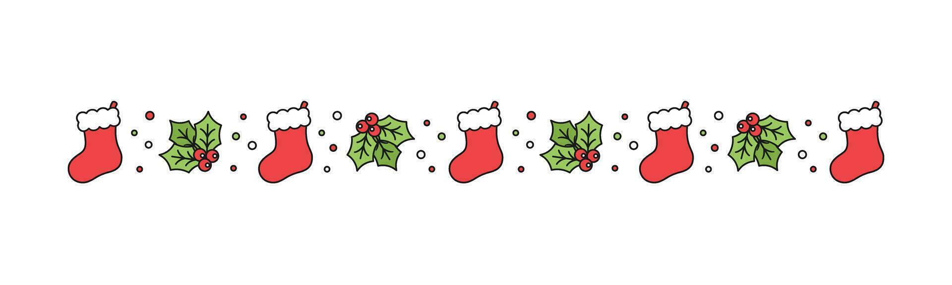 Navidad temática decorativo frontera y texto divisor, Navidad media y muérdago modelo. vector ilustración.