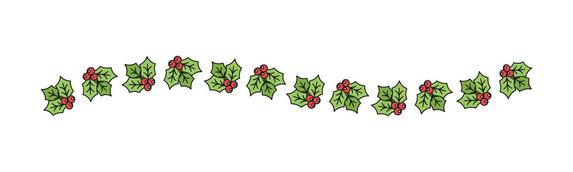 Navidad temática decorativo ondulado frontera y texto divisor, muérdago y caramelo caña modelo. vector ilustración.
