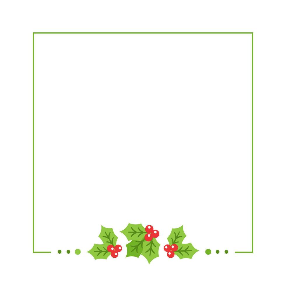 Square Mistletoe Frame, Christmas and New Year Card Template, Winter Holiday Season Geometric Border. Vector Illustration for greetings, invitation, social media post.