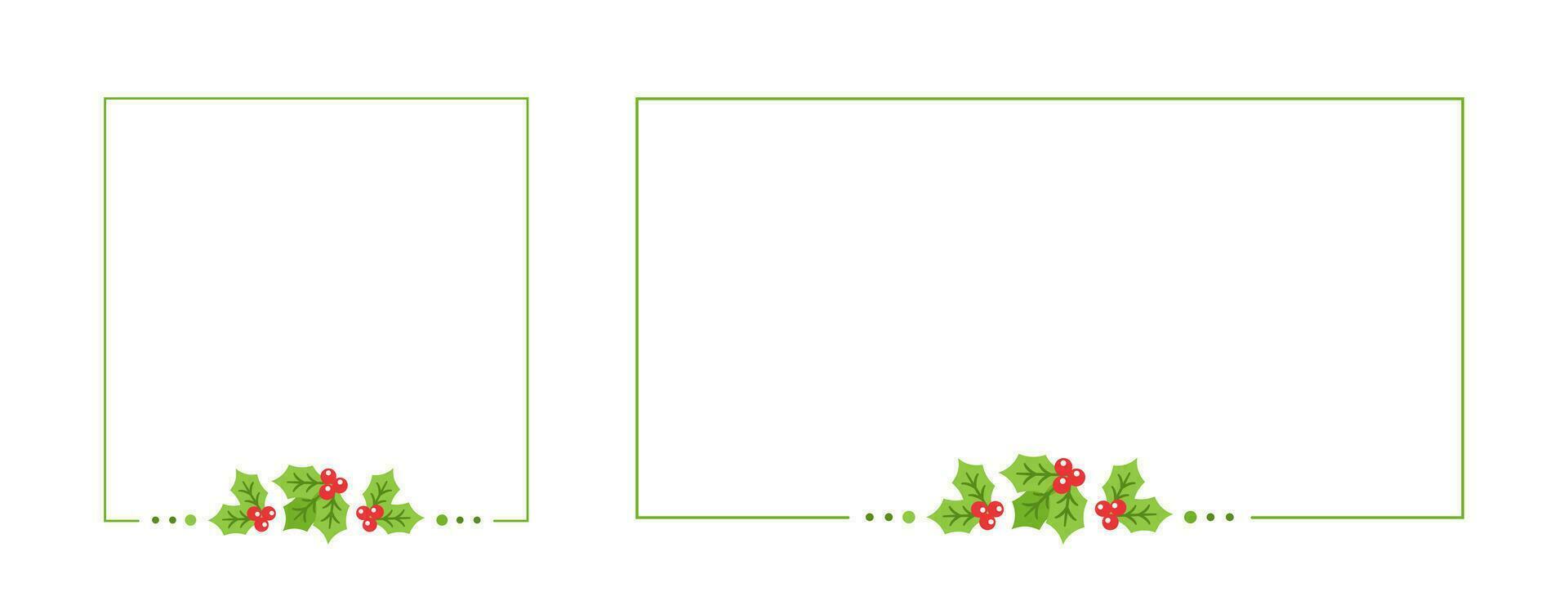 Square and Rectangle Mistletoe Frame Set, Christmas and New Year Card Template, Winter Holiday Season Design Border. Vector Illustration for greetings, invitation, social media post.