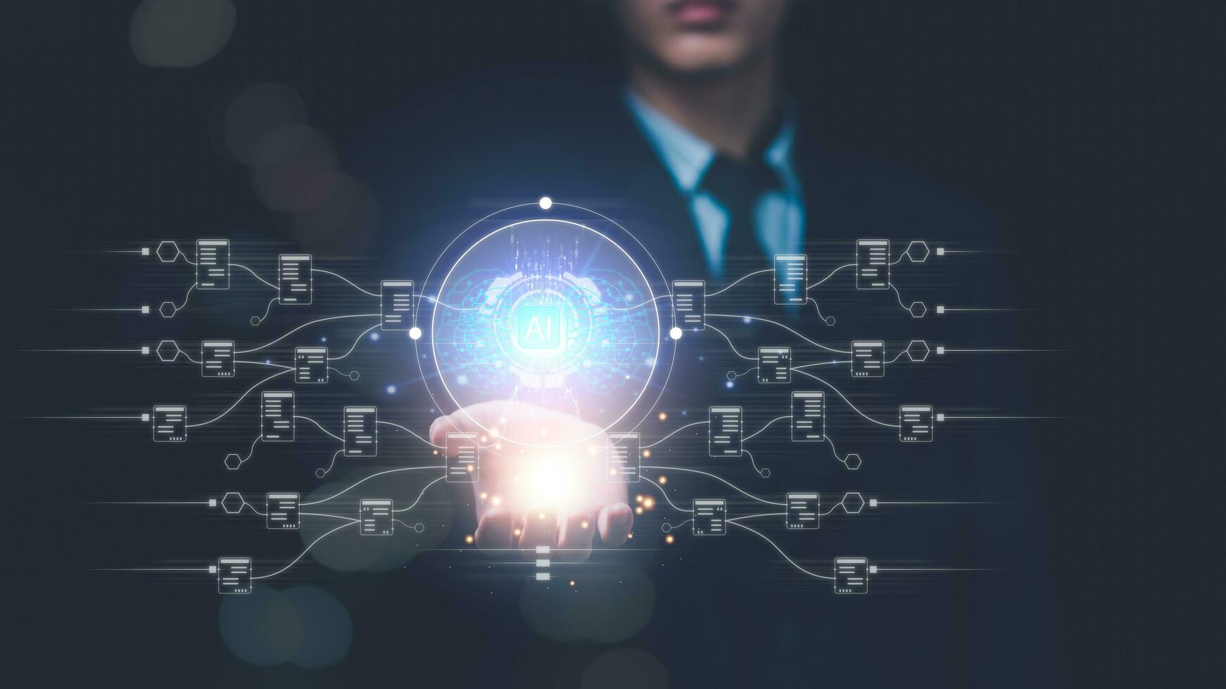 connection, innovation development and artifacts too artificial intelligence ,AI , ideas and innovation ,Connecting creativity with modern technology ,Document system management photo