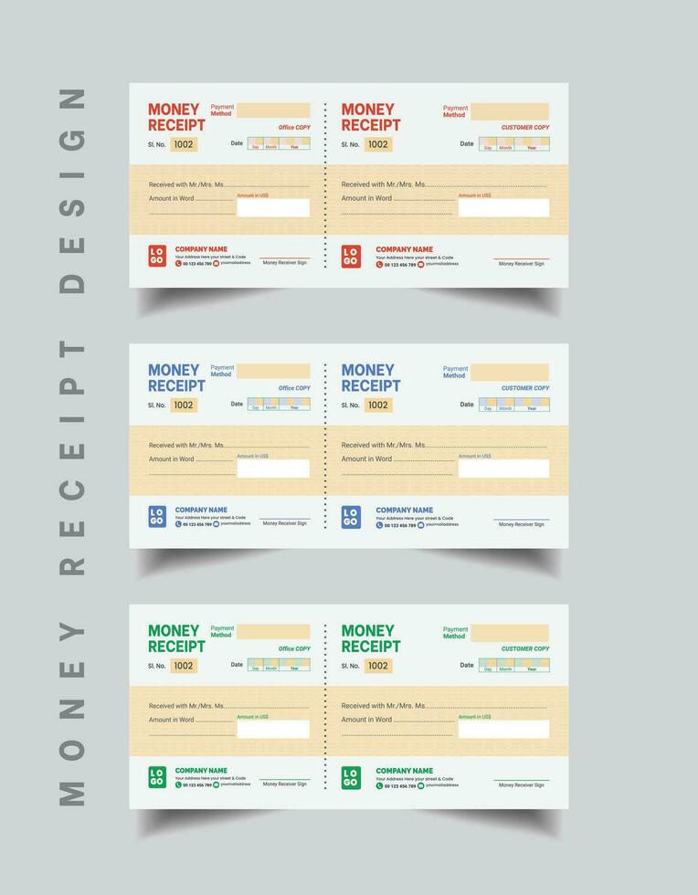 Money Receipt Template, professional and modern minimal business invoice template, bill, voucher, receipt, quotation, list, price list, money slip, deposit and withdrawal slip design template vector