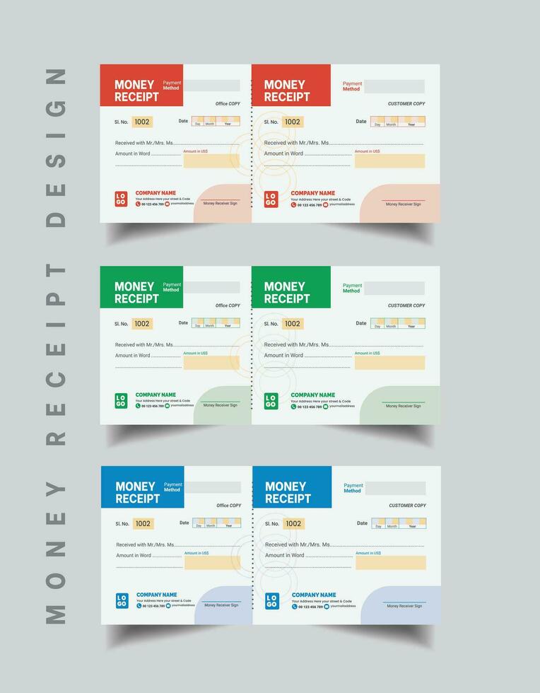 Money Receipt Template, professional and modern minimal business invoice template, bill, voucher, receipt, quotation, list, price list, money slip, deposit and withdrawal slip design template vector