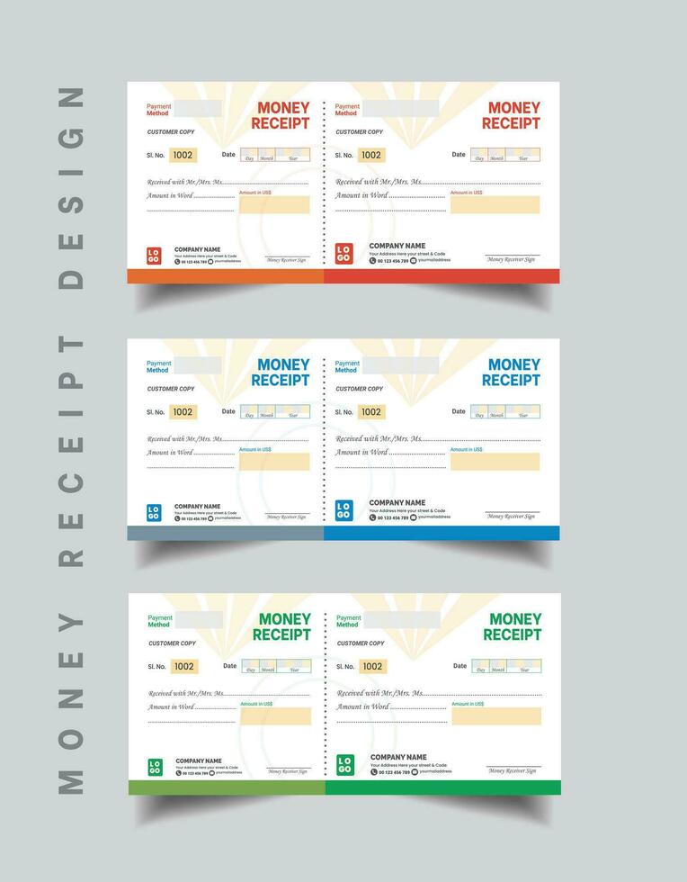 Money Receipt Template, professional and modern minimal business invoice template, bill, voucher, receipt, quotation, list, price list, money slip, deposit and withdrawal slip design template vector
