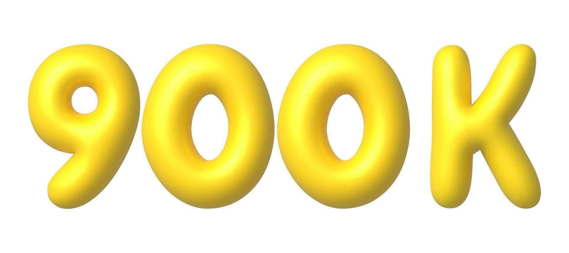 900k, 900,000 followers in social media. 3d gold vector design element in cartoon style.