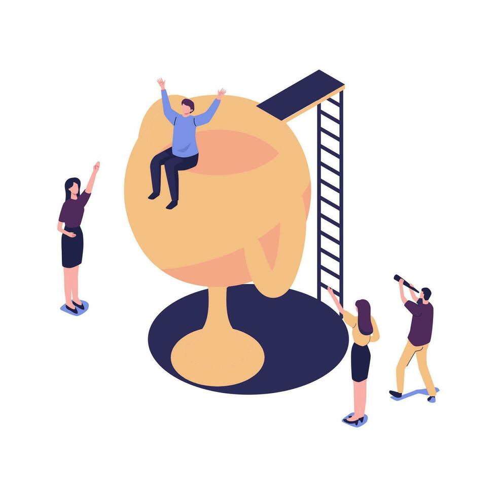 Vector illustration, gold cup trophy symbol icon in flat style, team support and work