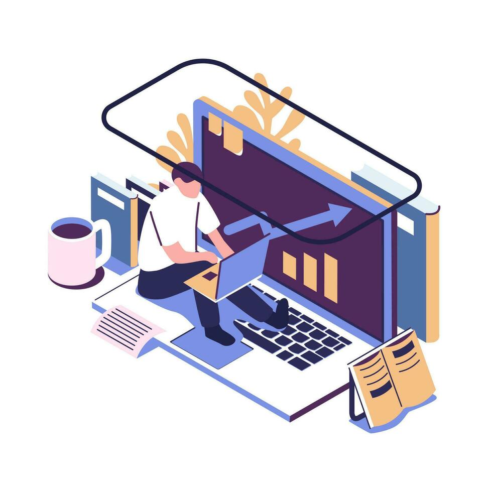 concept of success, reach a goal, vector illustration of business, employees study infographics, analyze evolutionary scale, online training vector
