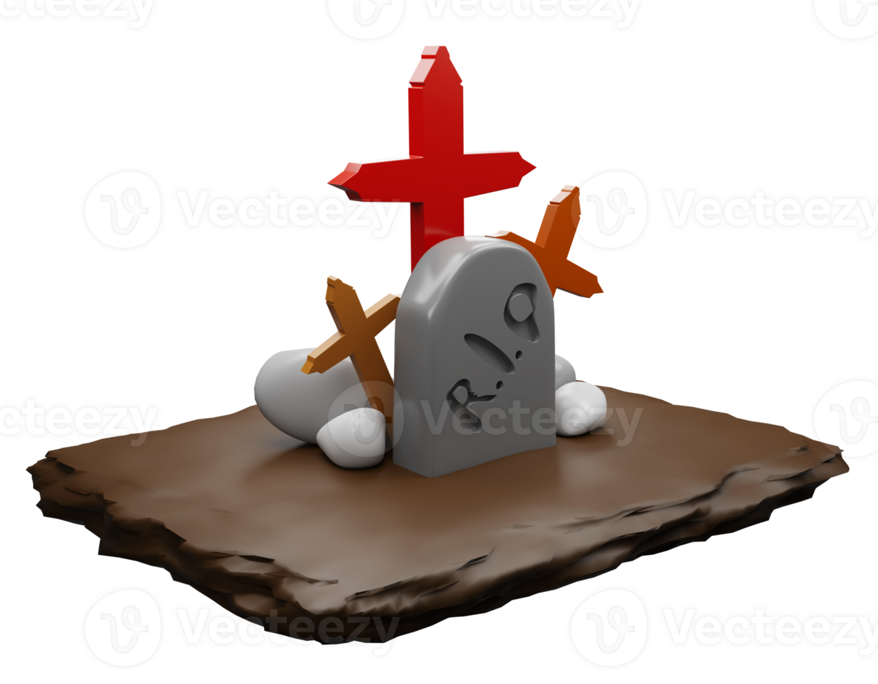 3D rendering of gravestone with cross, concept for halloween festival png