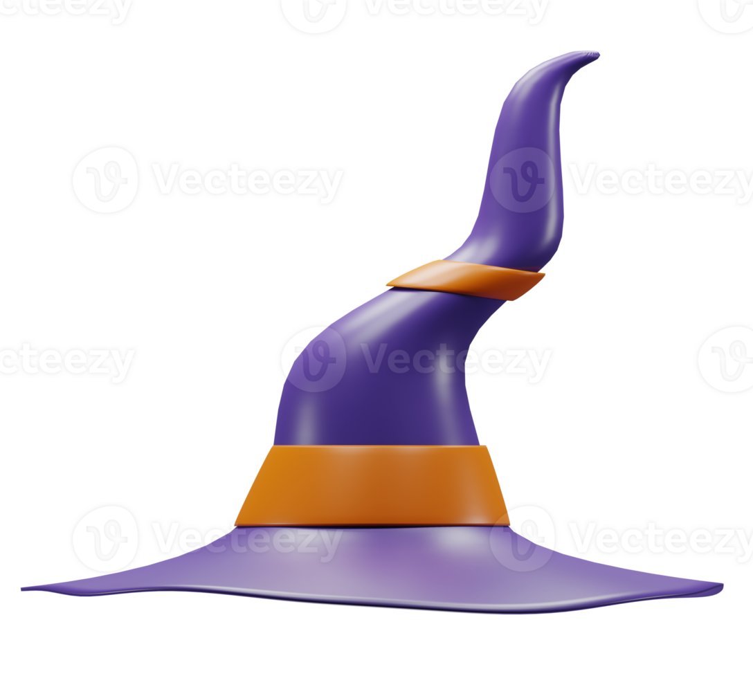 3D rendering of witch hat for halloween festival, decoration for halloween event png