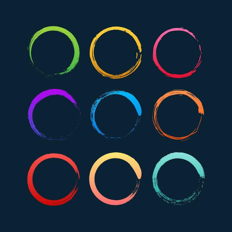 Set of colorful grunge circle brush. Vector stock illustration
