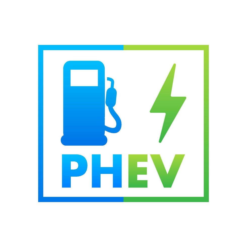 PHEV icon. Plug in hybrid electric vehicle. Electric energy and fuel engine. Vector stock illustration.