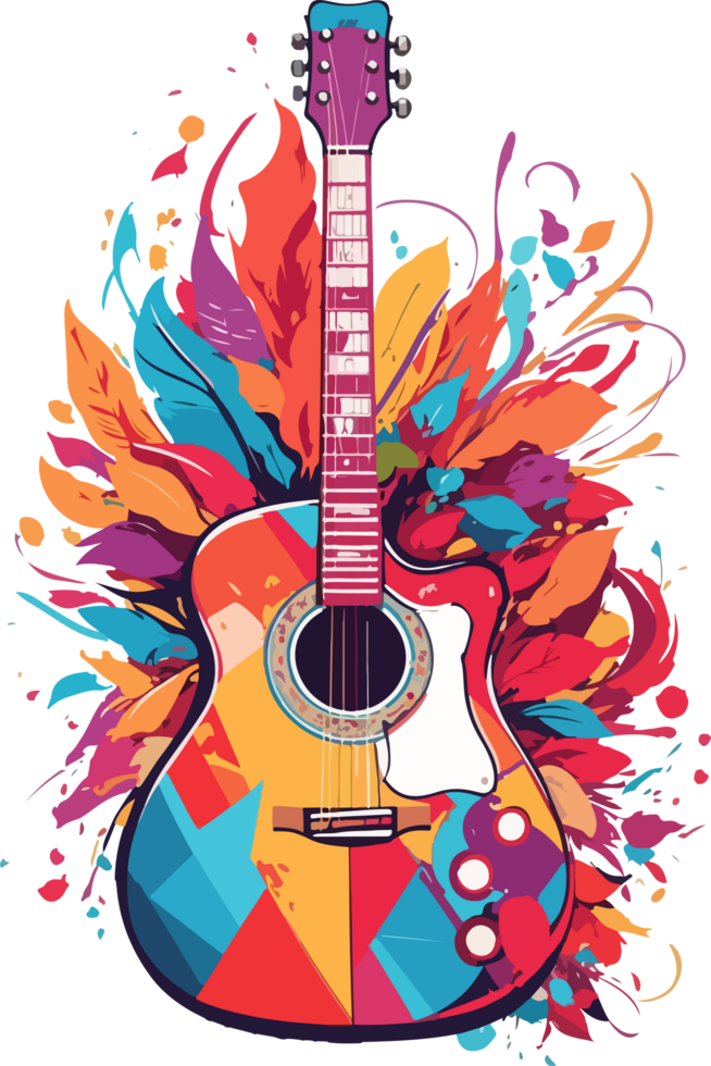 coloré guitare éclaboussure art agrafe art avec ai génératif png