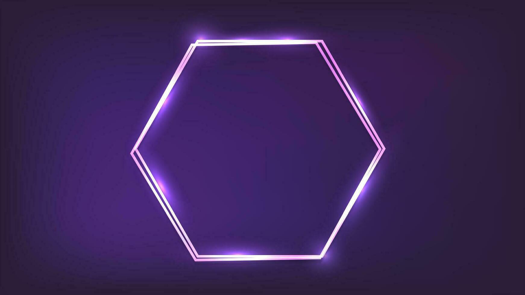 Neon double hexagon frame with shining effects vector