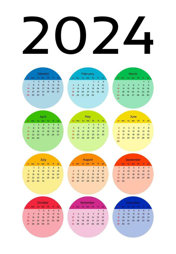 Calendar for 2024 isolated on a white background vector