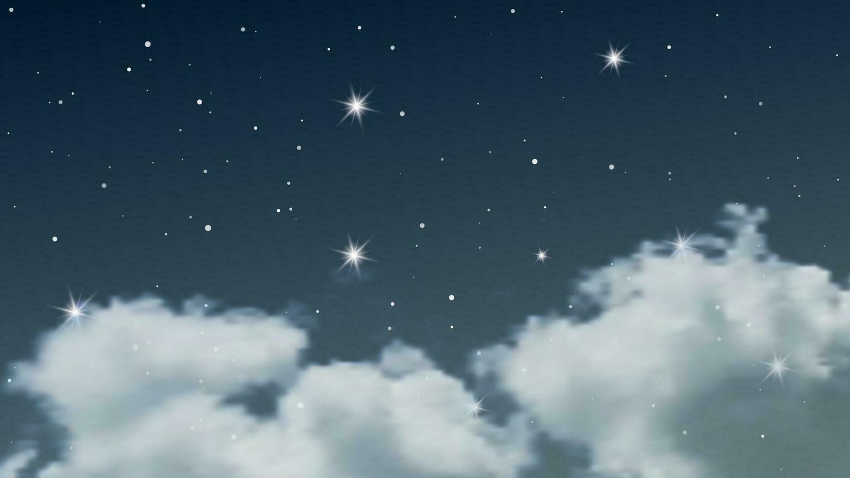 Night sky with clouds and many stars. Abstract nature background with stardust in deep universe. Vector illustration.