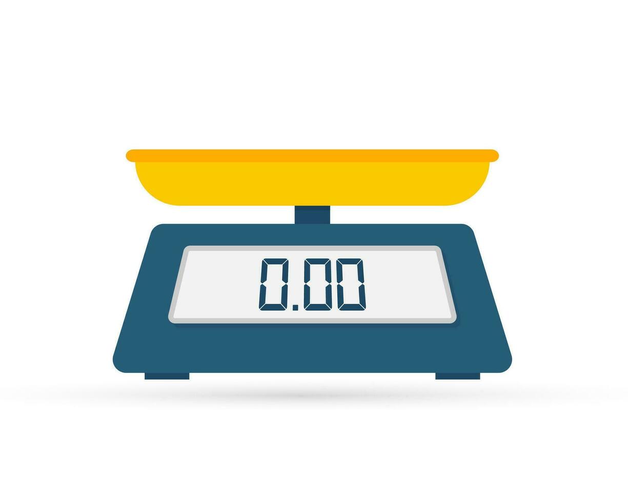 Weight scale on white background. Weighing scales with pan and dial. Vector illustration.