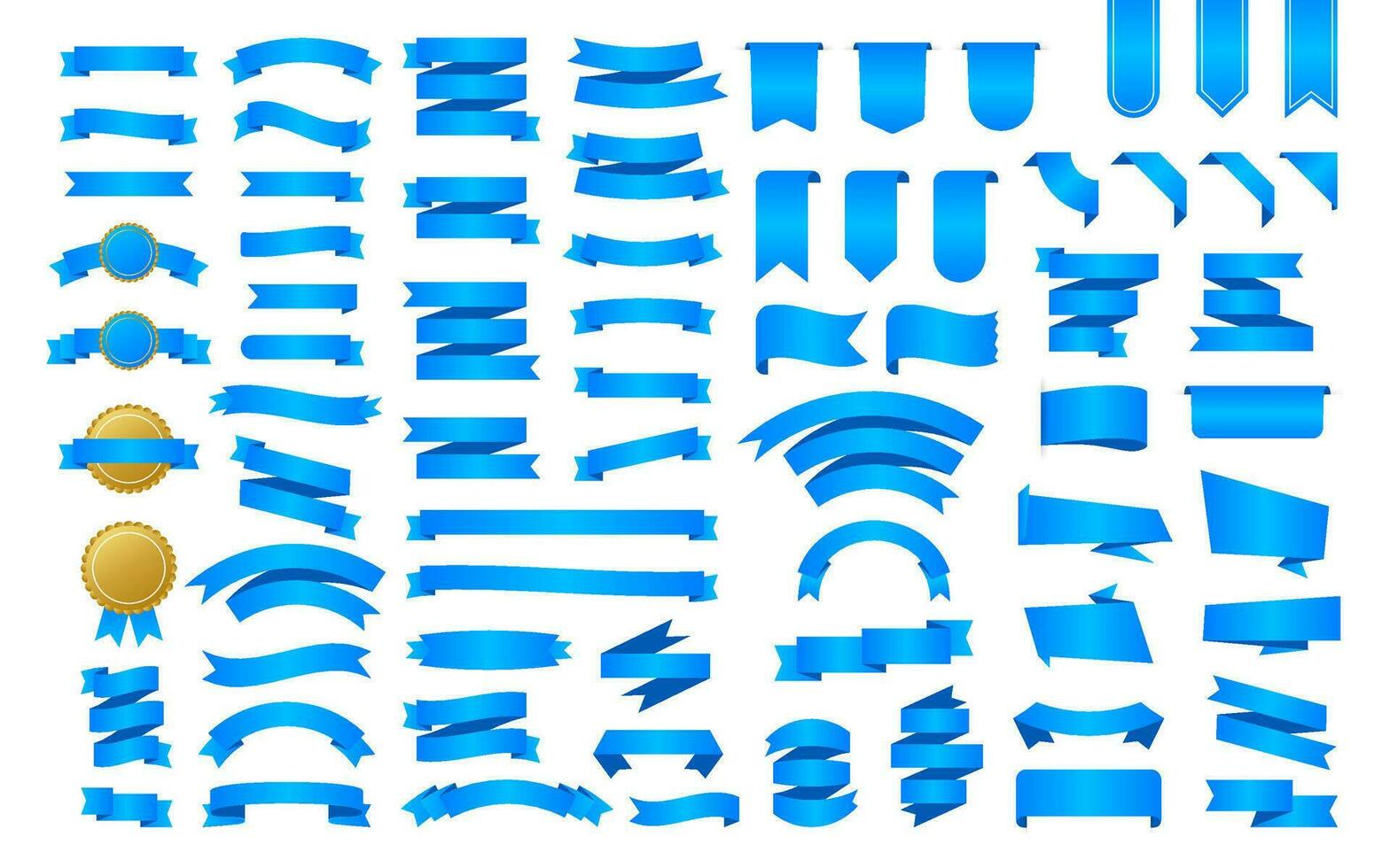 Blue Ribbon banner. Ribbons, great design for any purposes. Royal ribbon. Decoration element. Medal set. Discount banner promotion template. Discount sticker. Vector stock illustration
