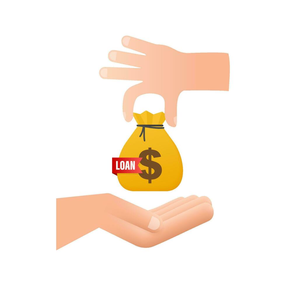 Loan concept with money bag flat illustration. Business vector icon.