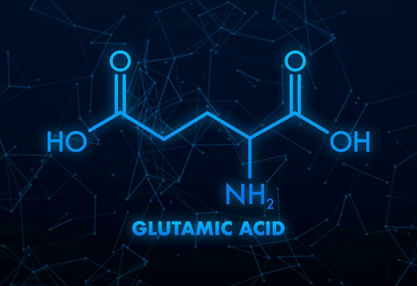 Chemical structure of Glutamic acid formula. Icon on black backdrop. vector