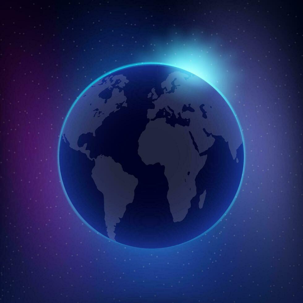 Dawn from space. Dawn from space. Rising sun behind the earth. Vector stock illustration