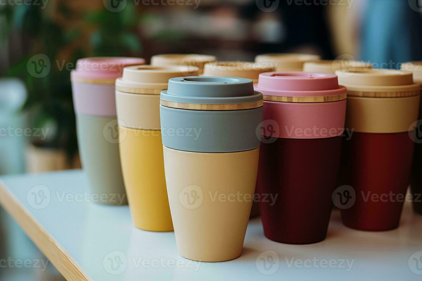 vistoso bambú café tazas desplegado eco simpático opción antecedentes con vacío espacio para texto foto