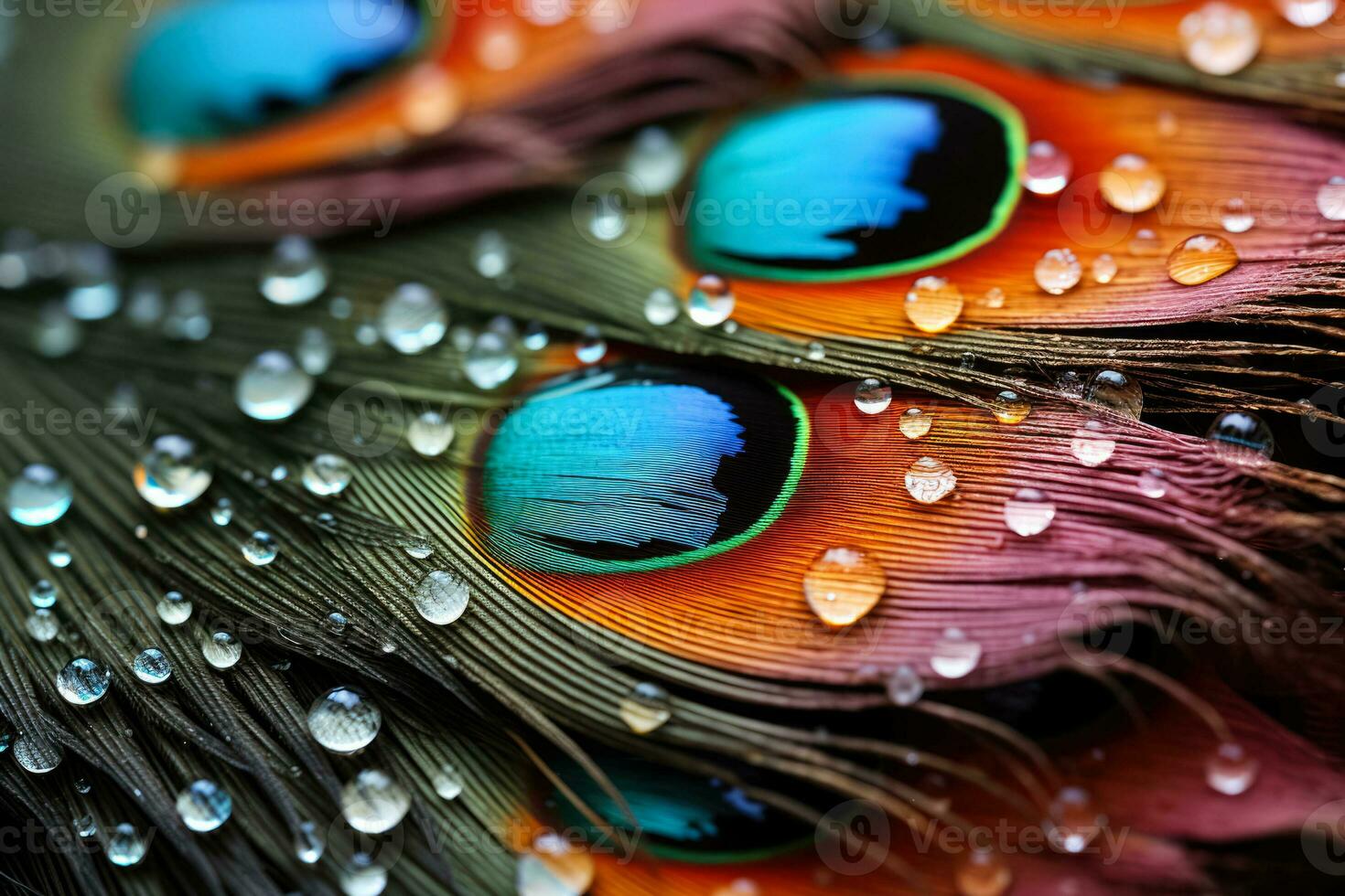 Macro capture of raindrops adorning bird feathers depicting natures delicacy photo