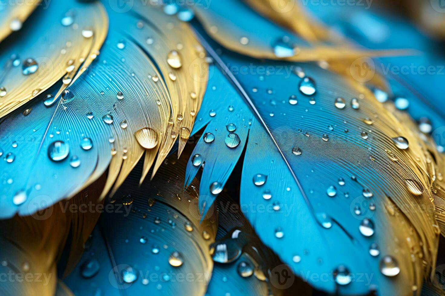 Macro capture of raindrops adorning bird feathers depicting natures delicacy photo