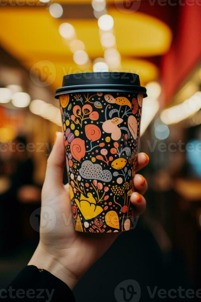 elegante papel café tazas jactancia ingenioso diseños exhibiendo peculiar popular cultura foto