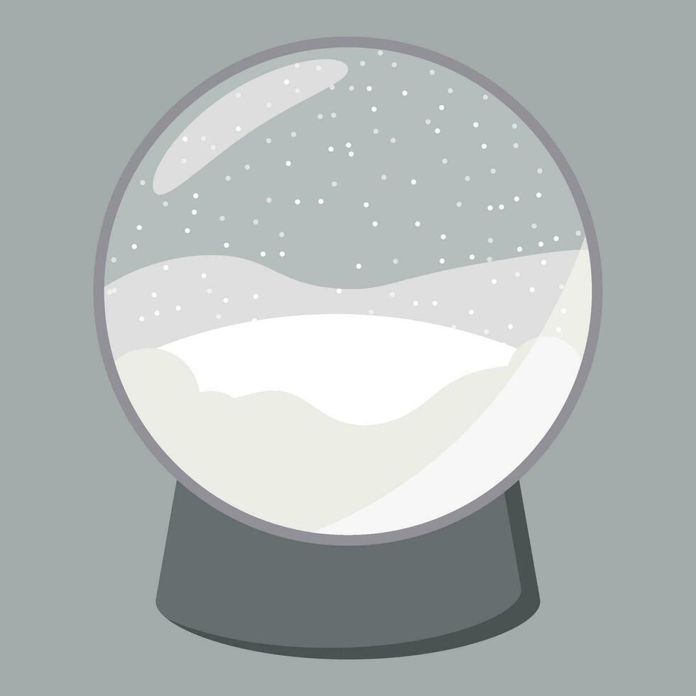 Snow globe template. Empty glass snow globe with snow on gray background. Vector Christmas and New Year design elements.
