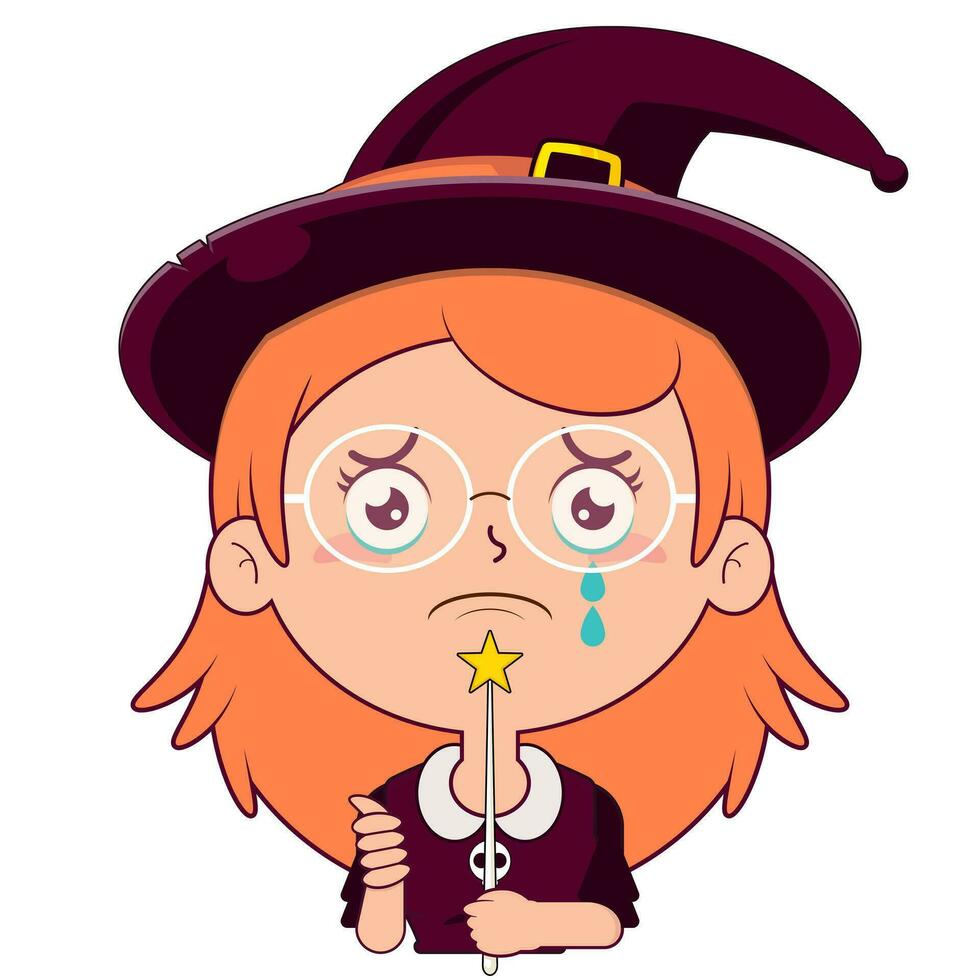 witch holding magic wand crying and scared face cartoon cute vector