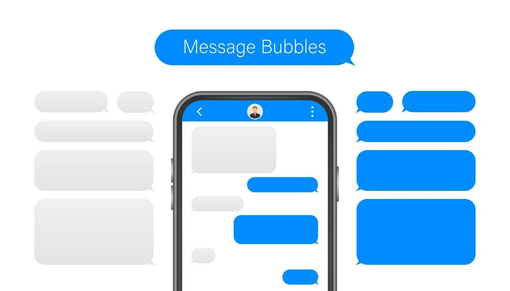 Chat Interface Application with Dialogue window. Clean Mobile UI Design Concept. Sms Messenger. Vector stock illustration