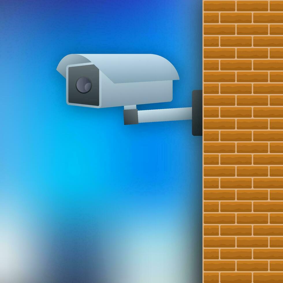Icon with cctv on white background. Silhouette symbol. Camera icon. Caution warning sign sticker. Closed Circuit Television, CCTV. Vector stock illustration.