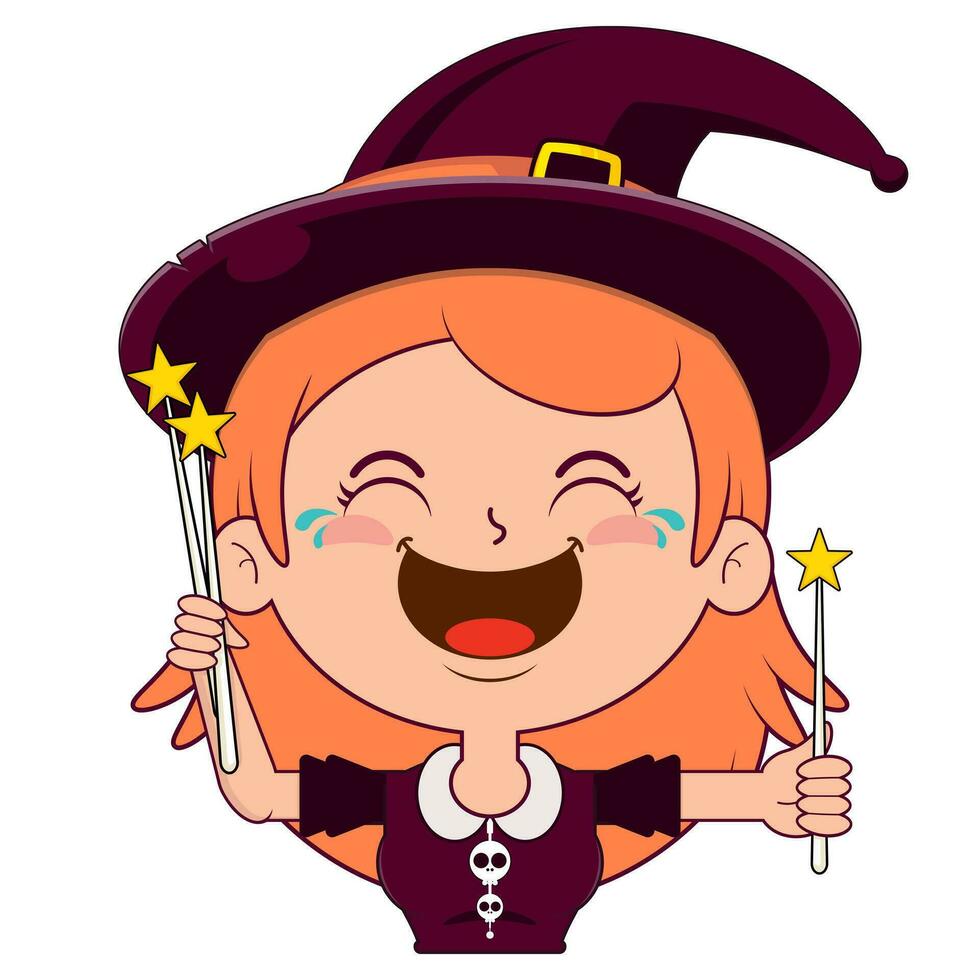 witch holding magic wand laughing face cartoon cute vector