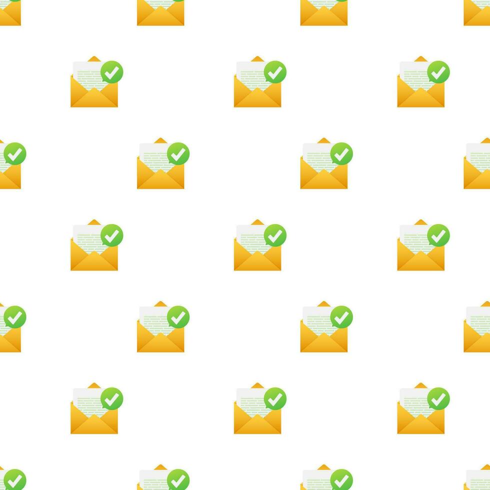 Opened envelope and document with green check mark pattern