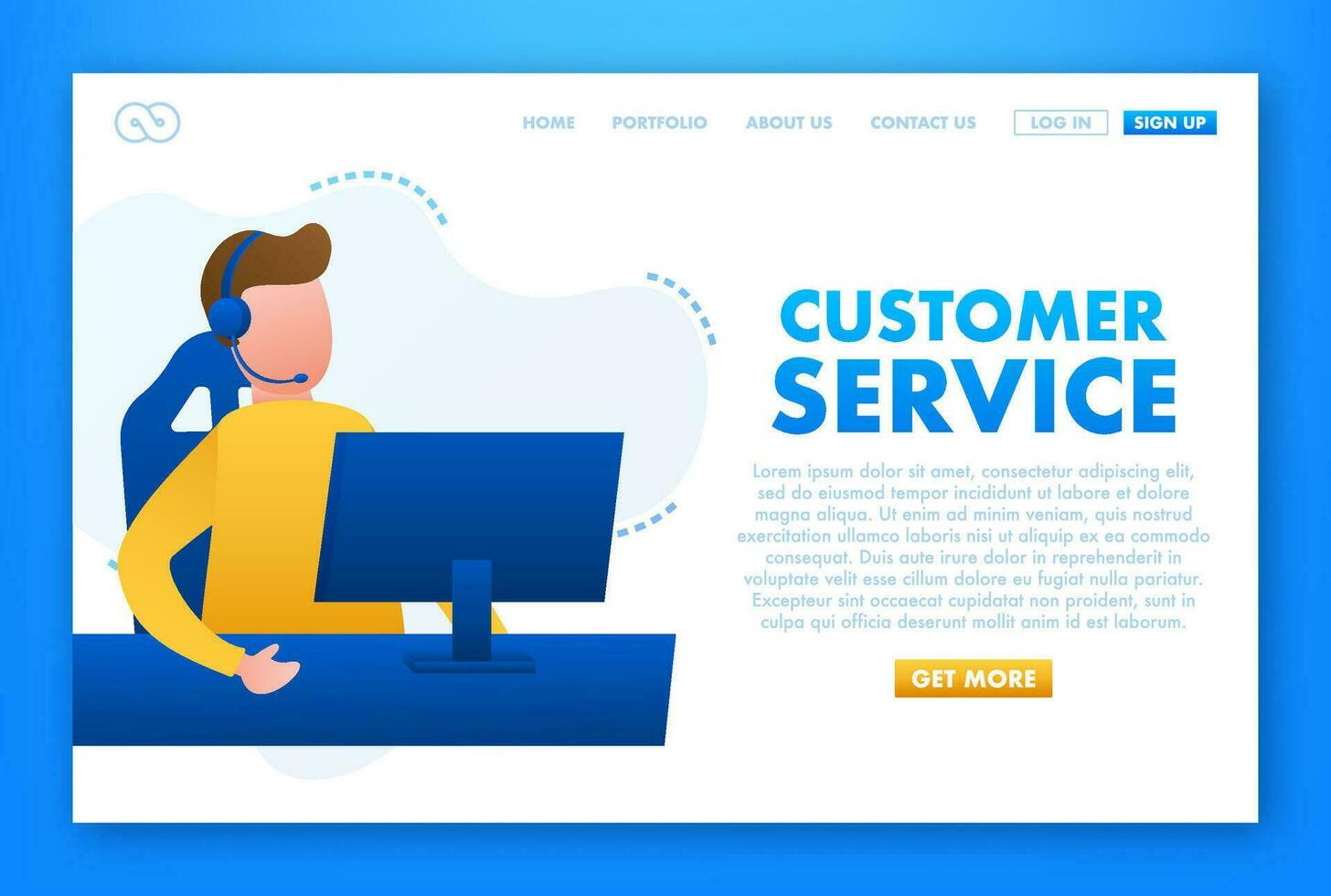 Customer service. Call center landing page. Online support center, assistance. Vector stock illustration.