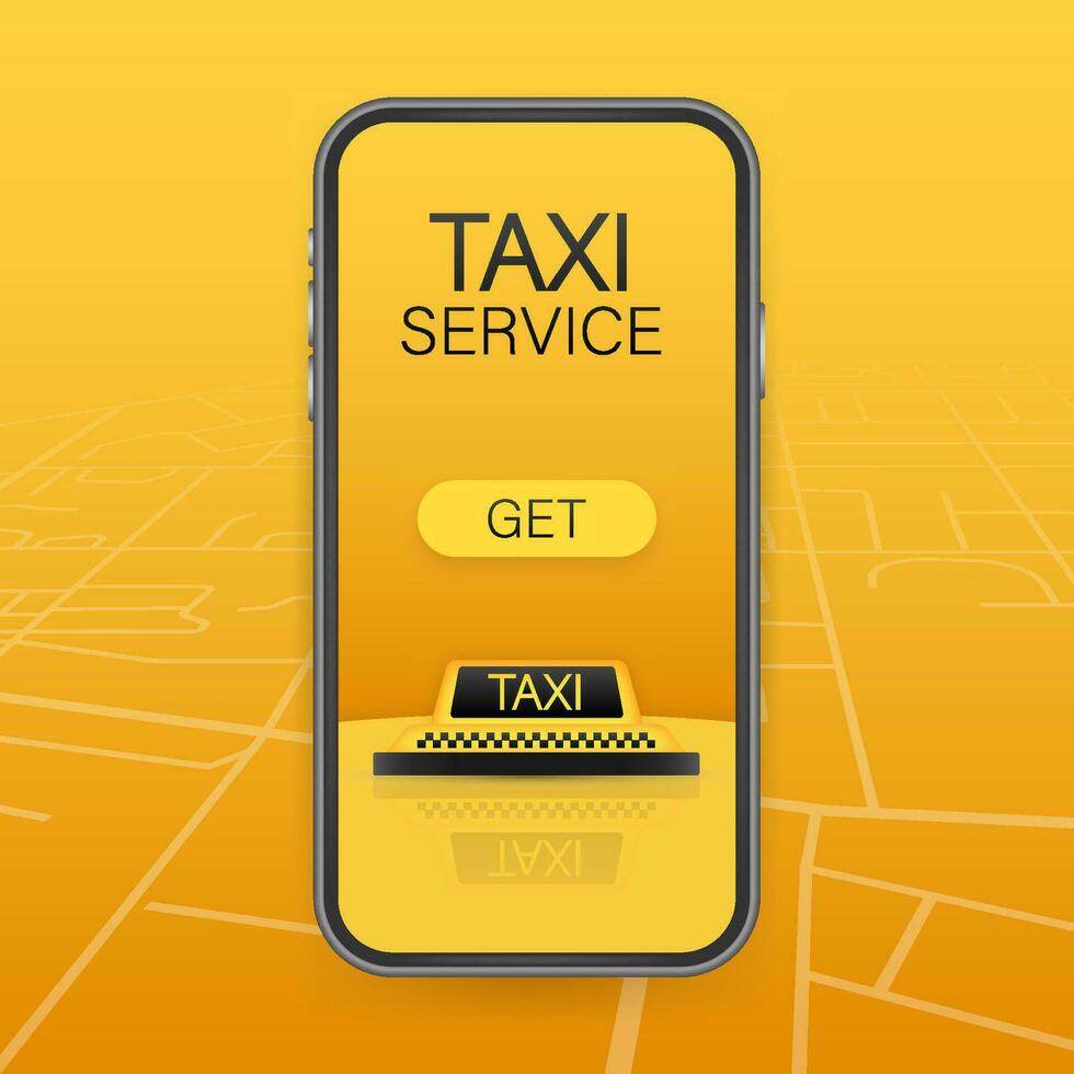 obtener un Taxi. Taxi bandera. en línea móvil solicitud orden Taxi Servicio horizontal ilustración. vector valores ilustración
