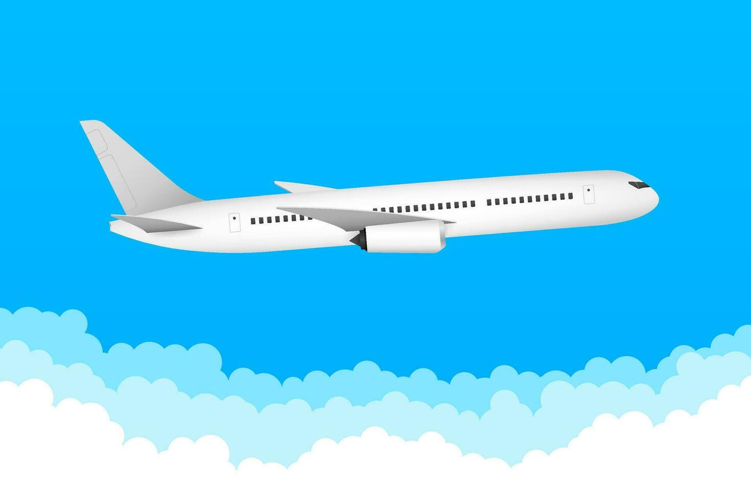 Flat airplane illustration, view of a flying aircraft. Vector stock illustration