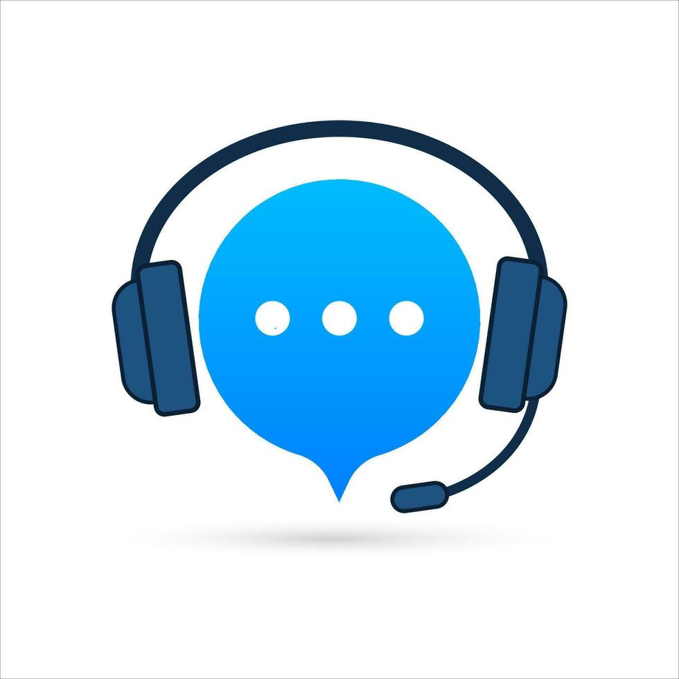 Online support service. Headphones with microphone and chat speech bubble. Vector stock illustration