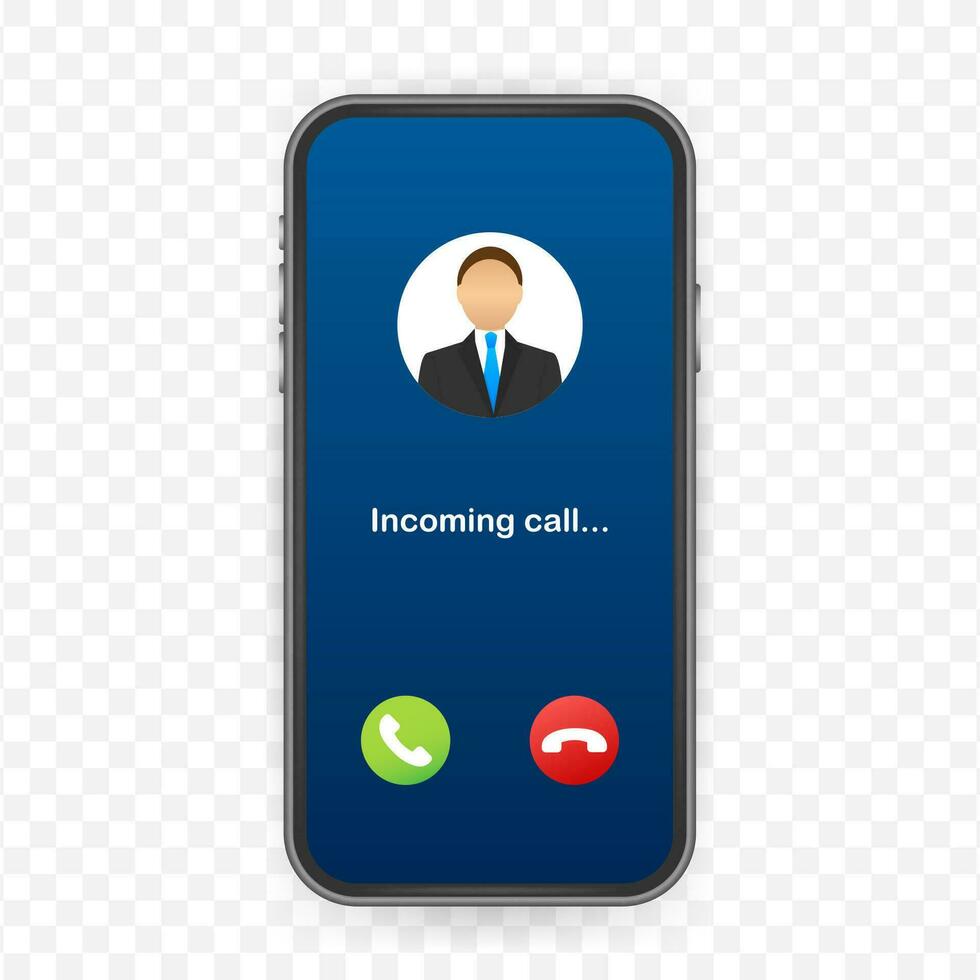 Smartphone with incoming call on display. Incoming call. Vector stock illustration