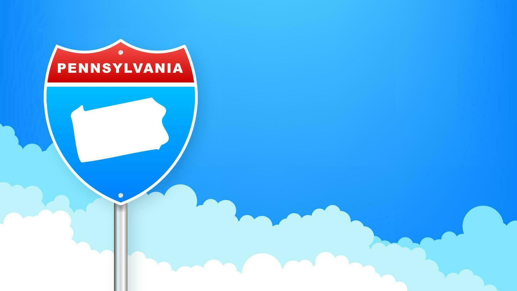 Pennsylvania map on road sign. Welcome to State of Pennsylvania. Vector illustration