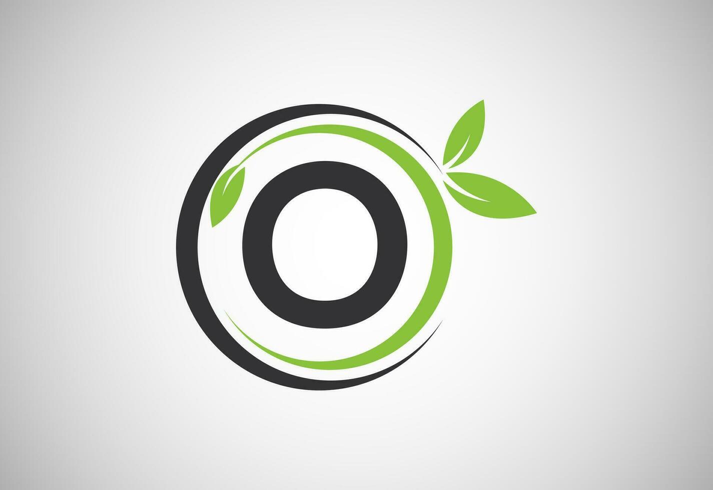 English alphabet O with green leaves. Organic, eco-friendly logo design vector template