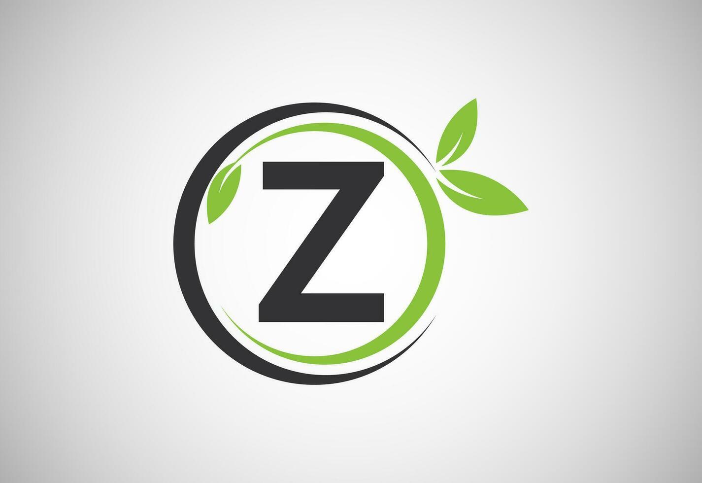 English alphabet Z with green leaves. Organic, eco-friendly logo design vector template