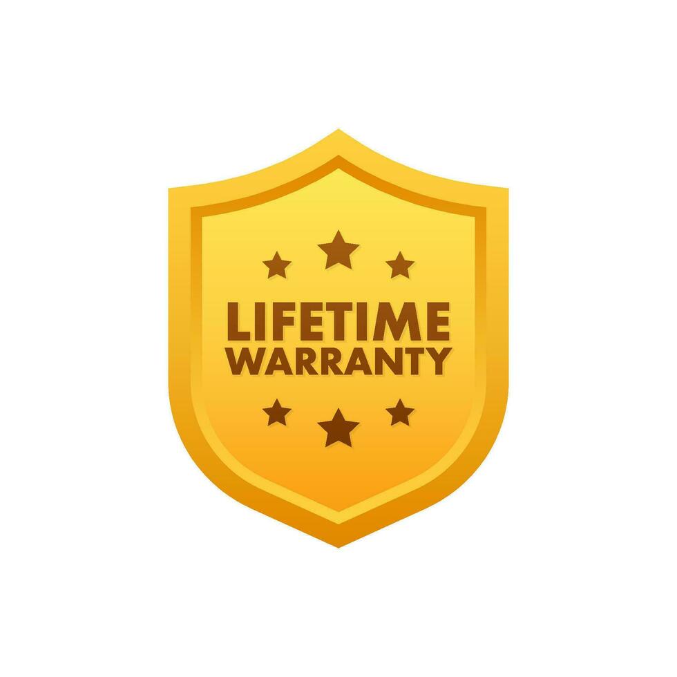 Flat banner with red lifetime warranty. Flat vector illustration character.