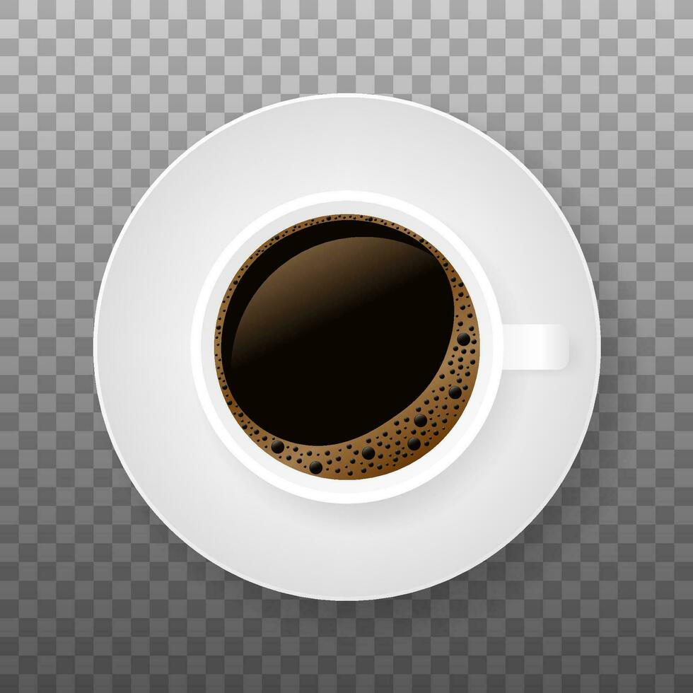 Hot coffee in a white cup and saucer. Vector illustration.